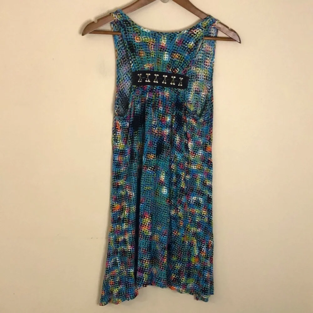 CAbi colorful Abstract midi tank dress beach coverup metal decor detail SZ Small - Picture 4 of 9